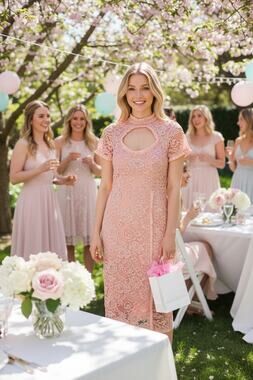 NWT ALEXIS DRESS PINK BLUSH FLORAL LACE COQUETTE EMBROIDERED RUFFLE COCKTAIL